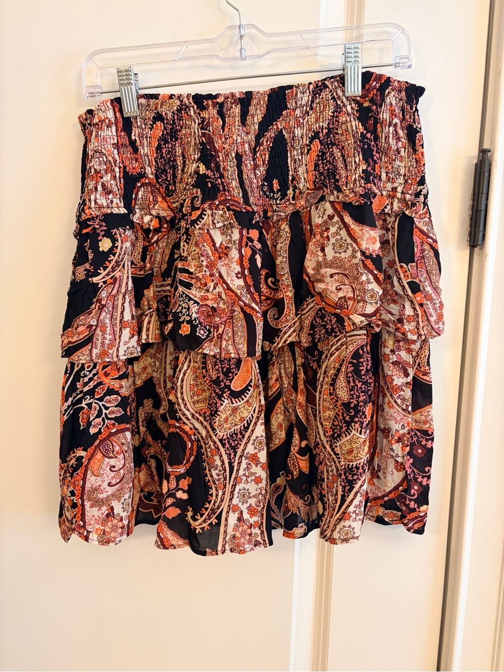 Anthropologie Smocked Mini Skirt Small Paisley Boho Ruffle NWT